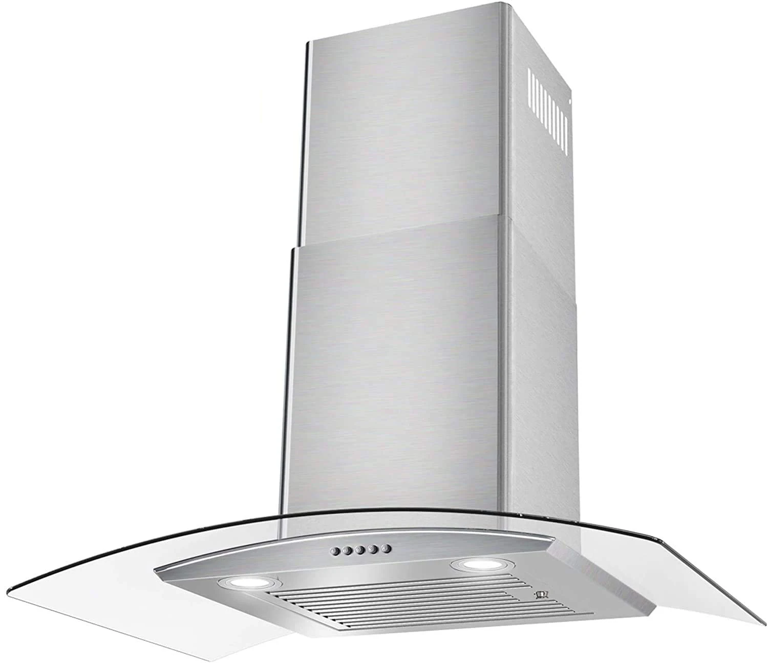 Wall-mounted kitchen range hood with piped/ductless convertible piping, stainless steel chimney, baffle filter
