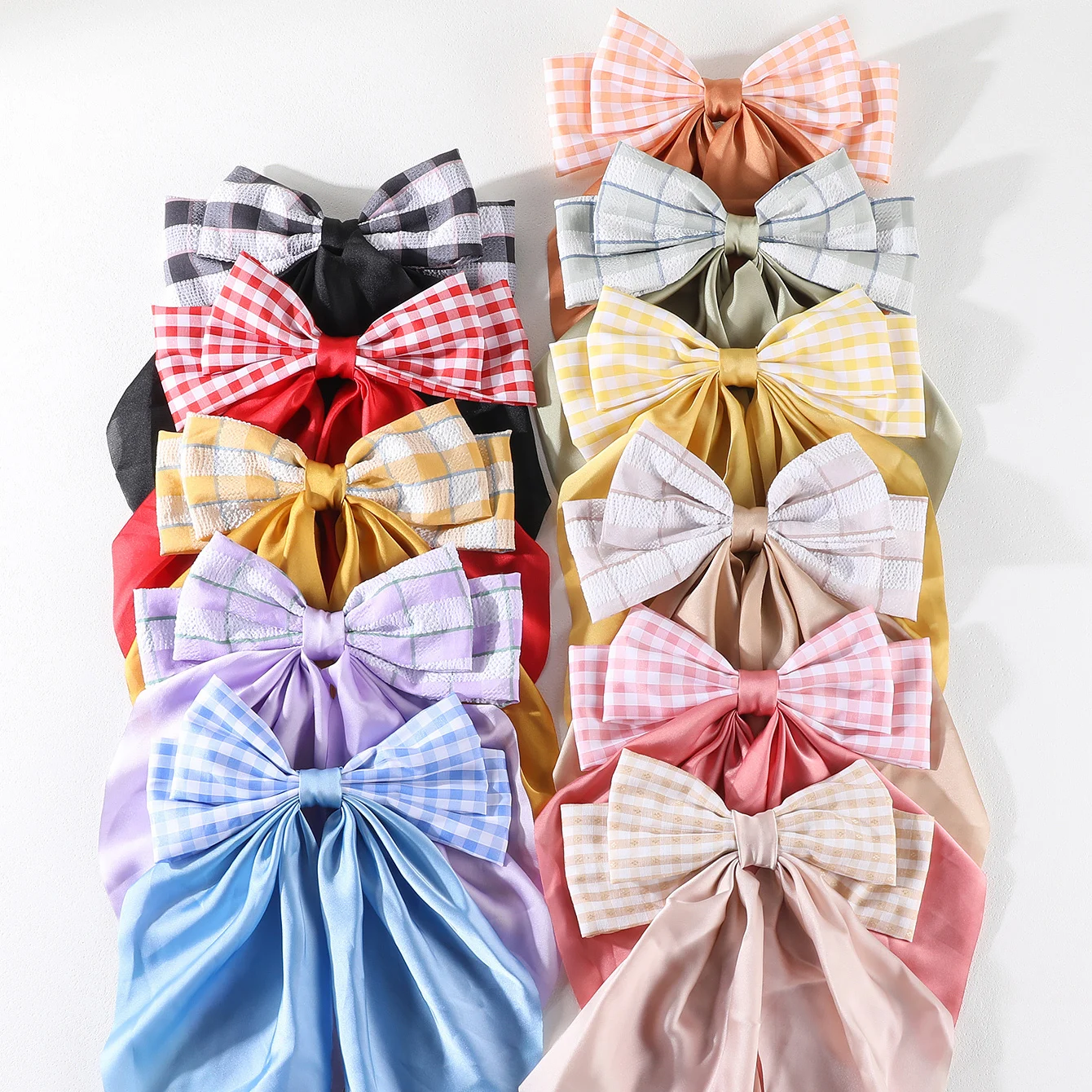 Elegant Bow Ribbon Hair Clip for Women Plaided Printed Satin Spring Clip Simple Bowknot Hairpins Barrette Girls Hair Accessories