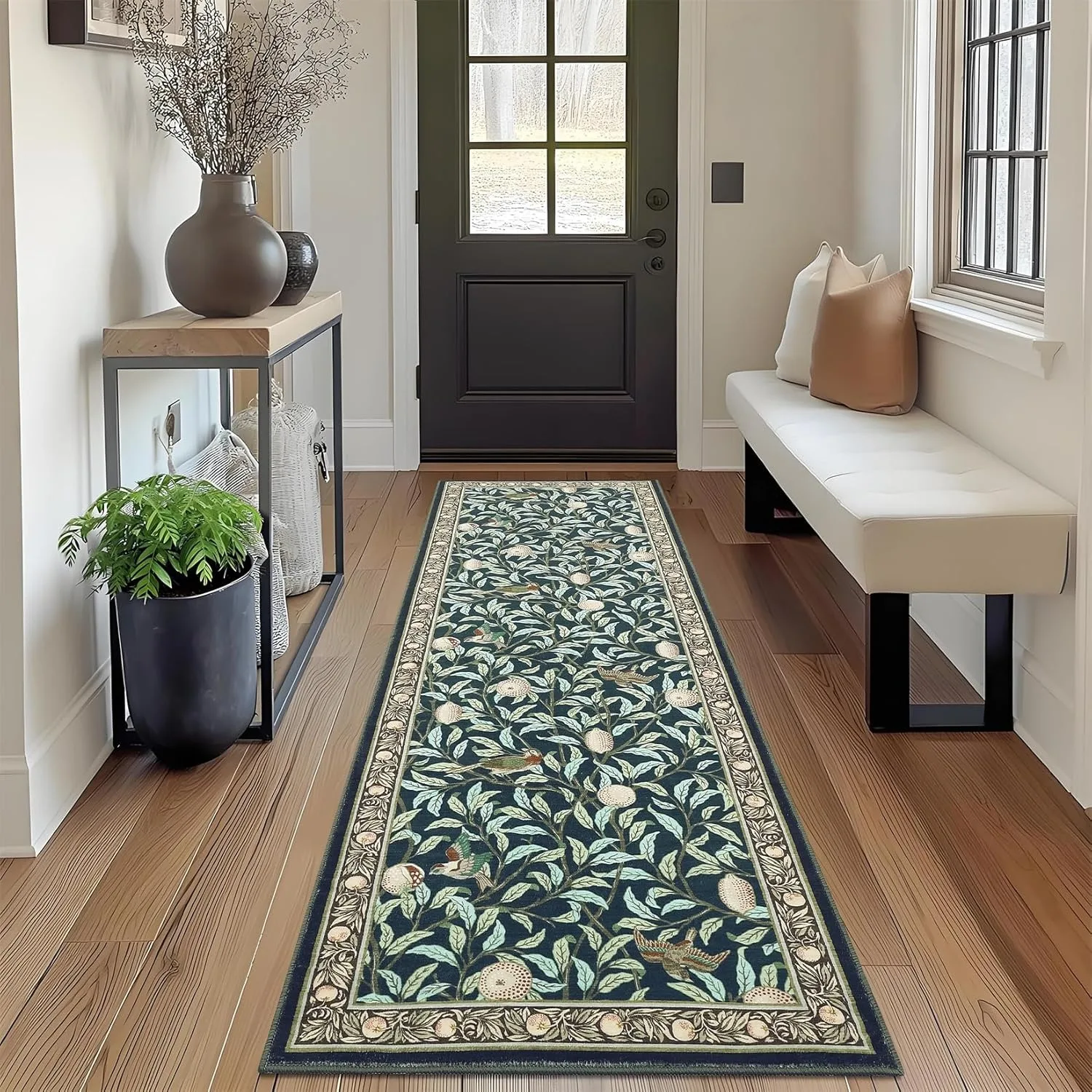 Hallway Carpet Runner Rug Long Carpets Black Floral Design Non-slip Machine Washable Rug Home Decor Rugs Alfombra Del Pasillo