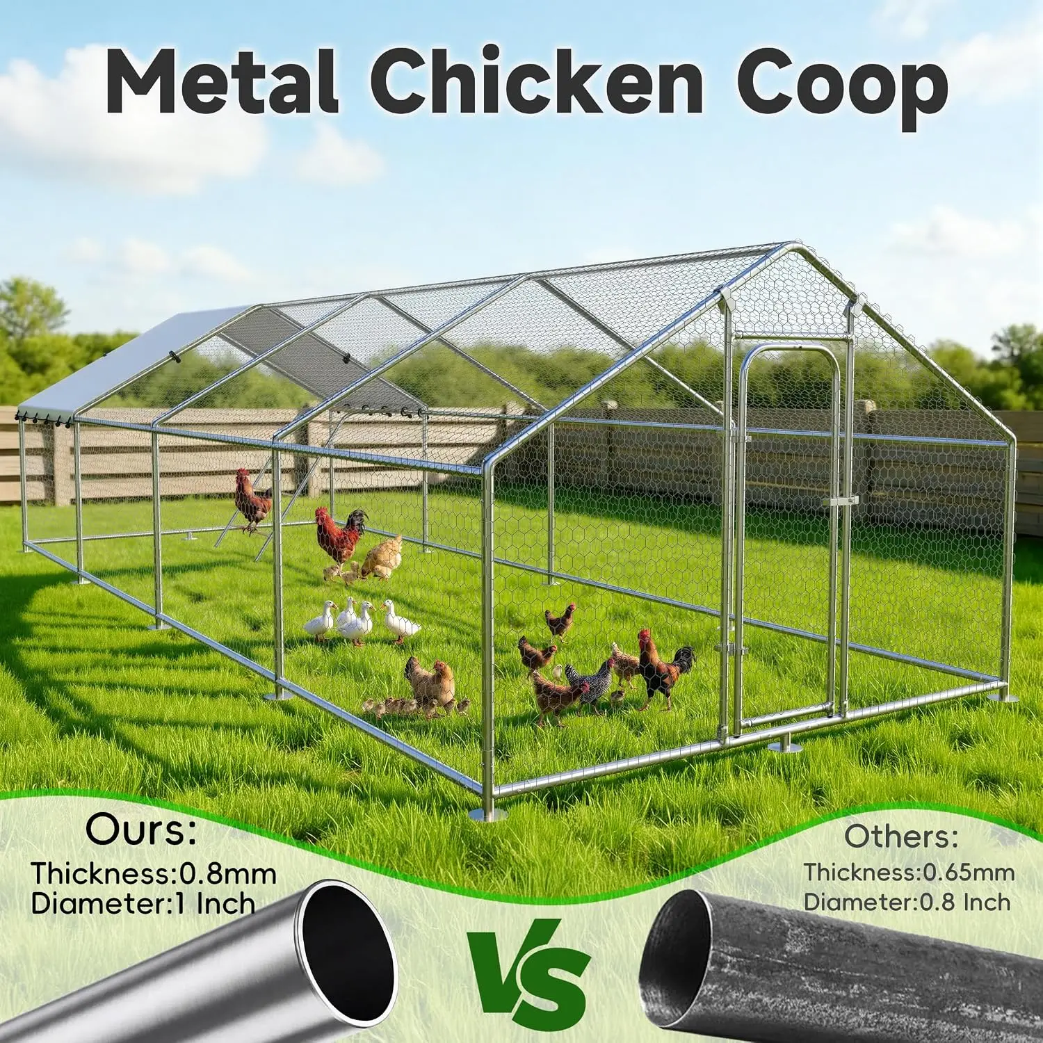 Extra Large Metal Chicken Coop Walk-in Poultry Run Pen 26.3x9.8 FT Outdoor Farm Use, Customized