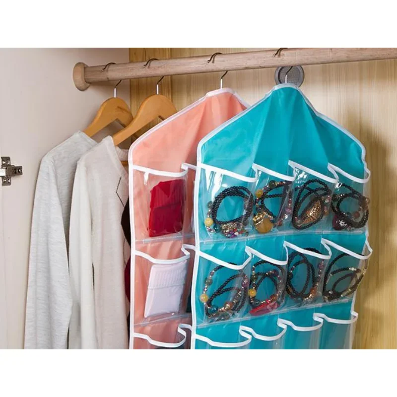 Hot 16 Pockets Wardrobe Pockets Clear Hanging Bag Socks Bra Underwear Stationery Rack Hanger Storage Saving Space Tidy Organizer