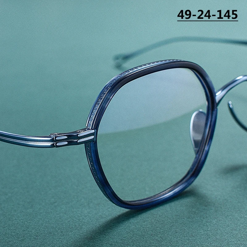 Japanese Handmade Titanium Polygon Square Glasses Frame Men Women Retro Brand Eyeglasses Transparent Spectacles Wide Rim Eyewear