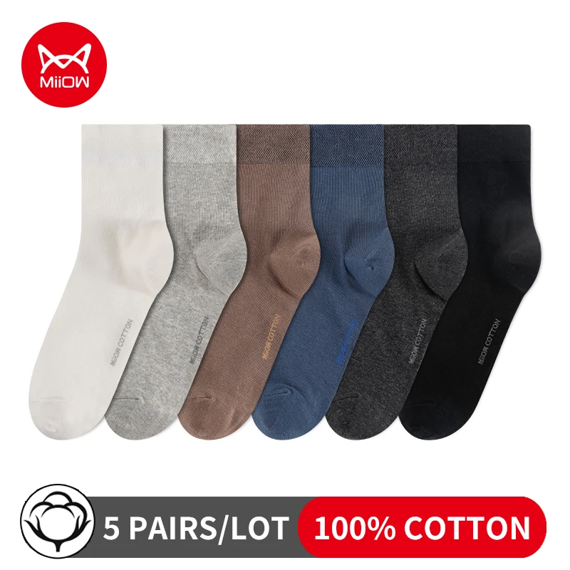 MiiOW 5 Pairs Men\'s Socks Cotton New Style Black Business Man Socks Soft Breathable Summer Winter Crew Socks For Male Gift