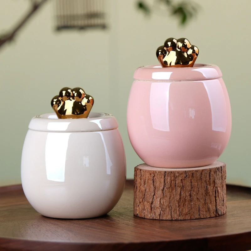 Ceramic Pet Urns Cat and Dog Memorial Urn Puppy Sealed Urns for Human Ashes Moistureproof Pets Ashes Storage Jar with Gift Box