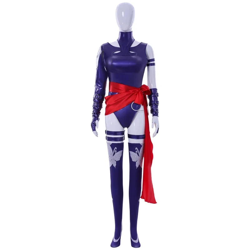 

A;4,m/Rivals Psylocke Cosplay Blue Swiming Style Jumpsuit Women Costume Red Waist Band Long Socks Disguise Full Set Ha5,j'8.k/4\