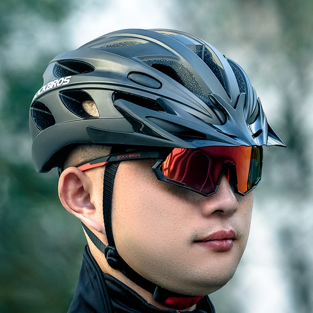 

ROCKBROS Bike Helmet With Visor and Polarized Lens Men Women Bicycle Helmet Sunglasses Shield Road MTB Cycling Helmets