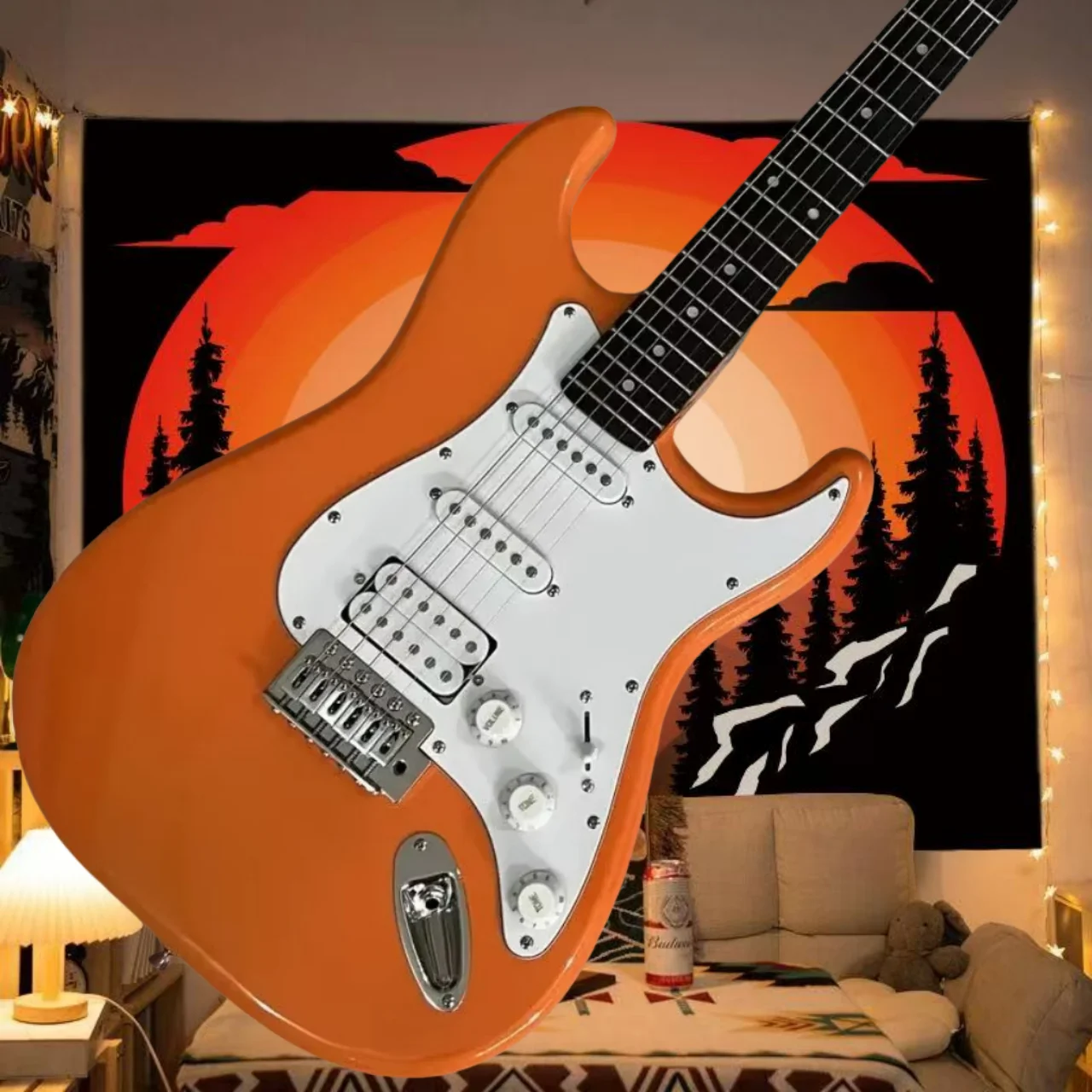 Hot sale 39 Inch Orange Guitar Maple Neck Body 22 Tone SSH Pickup Classic Rock