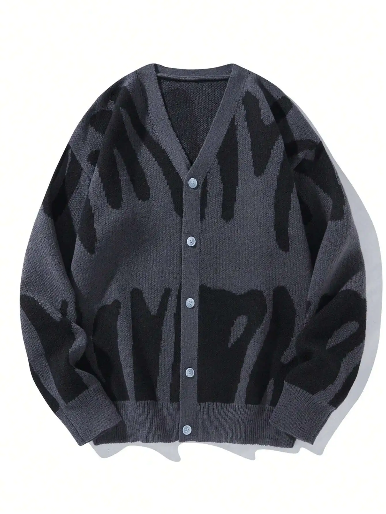 

Men's Abstract Pattern V-Neck Button-Up Cardigan Sweater for Fall Winter Casual Wear