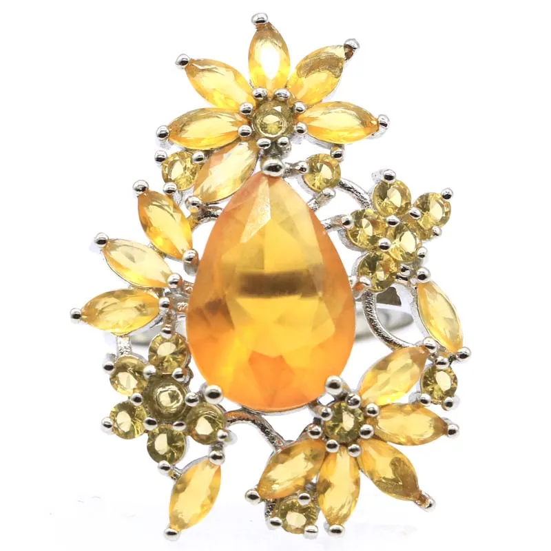 

31x24mm Multi Color 4.9g Green Peridot Golden Citrine Violet Tanzanite Red Blood Ruby Kunzite Blue Aquamarine CZ Silver Rings