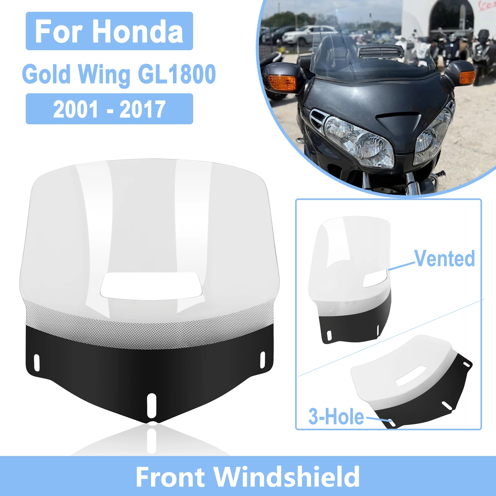 Vented 3-Hole Windshield For Honda Gold Wing GL1800 2001 - 2017 Goldwing 1800 2006 - 2017 Front Windscreen Fairing Accessories