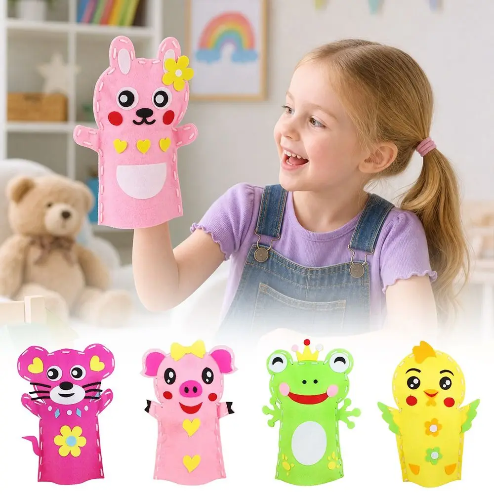 

Lovely Cartoon Animal Hand Puppets Non-woven Plastic DIY Craft Puppets Nylon Handmade Material Bags Educational Use