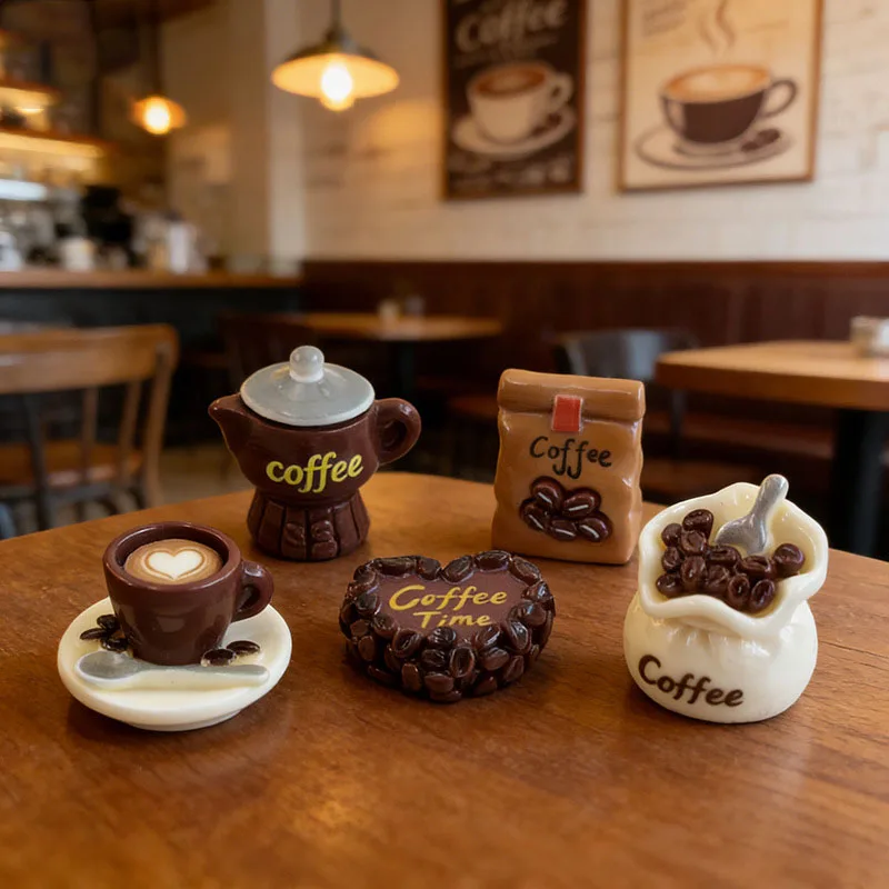 10pcs Miniature Coffee Series Resin Desktop Small Decorative Pieces doll house decoration Handmade DIY decorative accessories