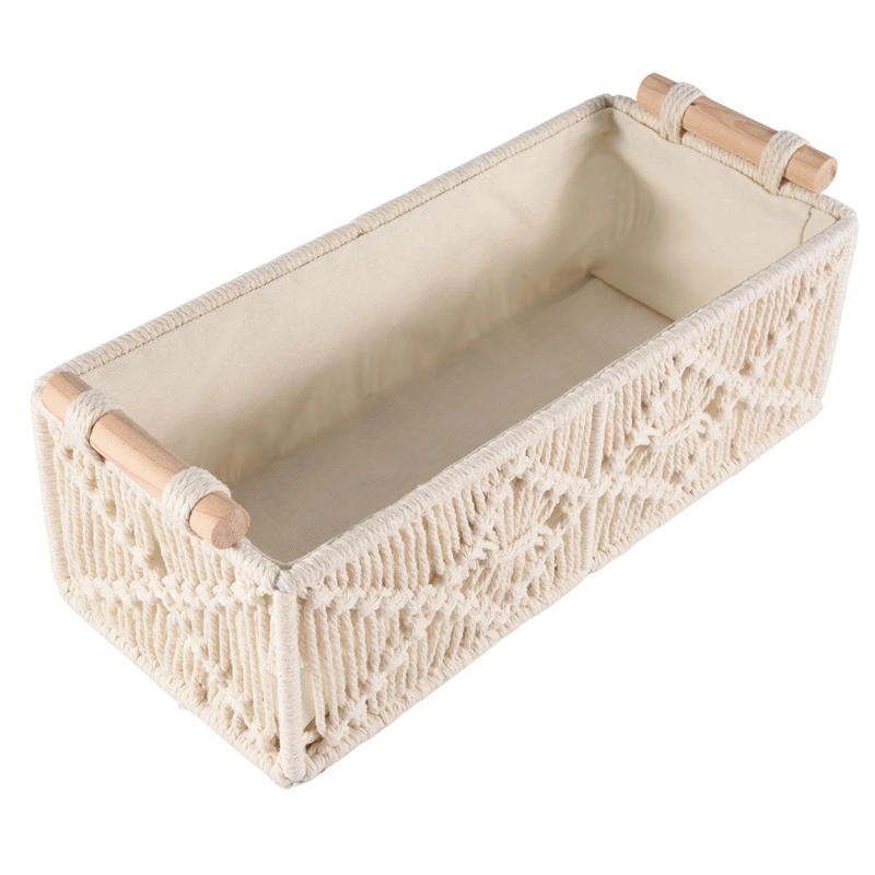 Boho Storage Basket Decor Box Handmade Woven Decorative Countertop Organizer Macrame Baskets for Bedroom Living Room-A07G