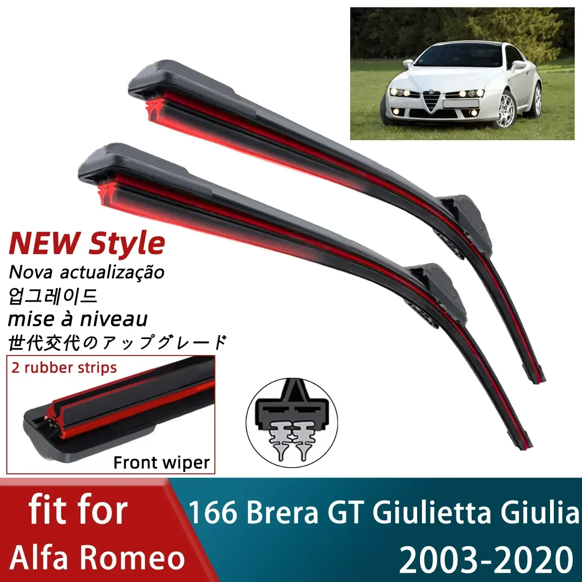 Double Rubber Car Wiper for Alfa Romeo 166 Brera GT Giulietta Giulia Front Wiper Blades Brushes Cutter Accessories Windscreen
