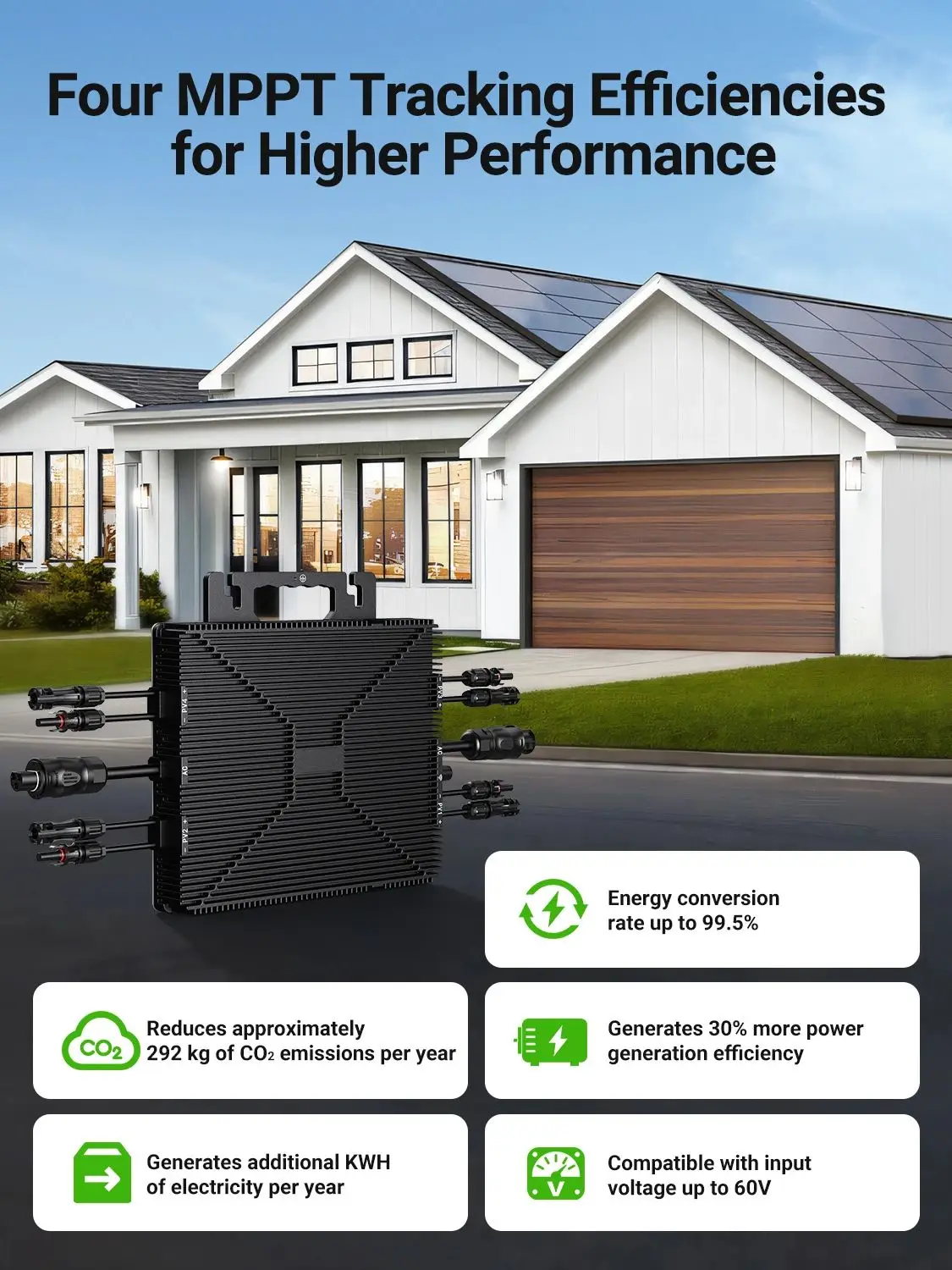 2000W Solar-Netzwechselrichter für Solarmodule, Haushalts-Netzanschluss-System, PV-Wechselrichter, Versand aus EU mit 5M Kabel