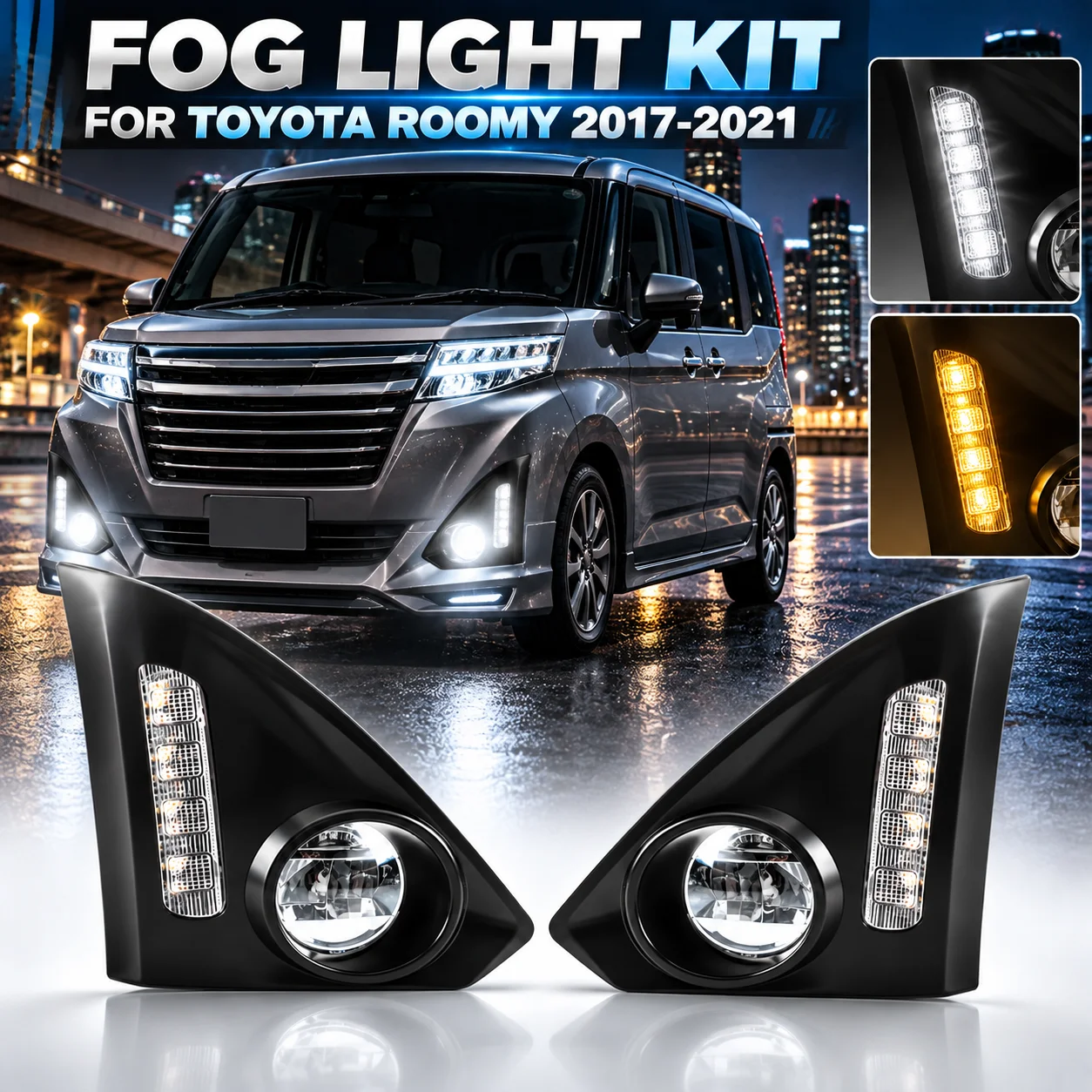 LED Daytime Running Light And Turn Signal Lamp for Toyota Roomy 2017-2021 Fog Lamp DRL Replacement with Integrated Indicator