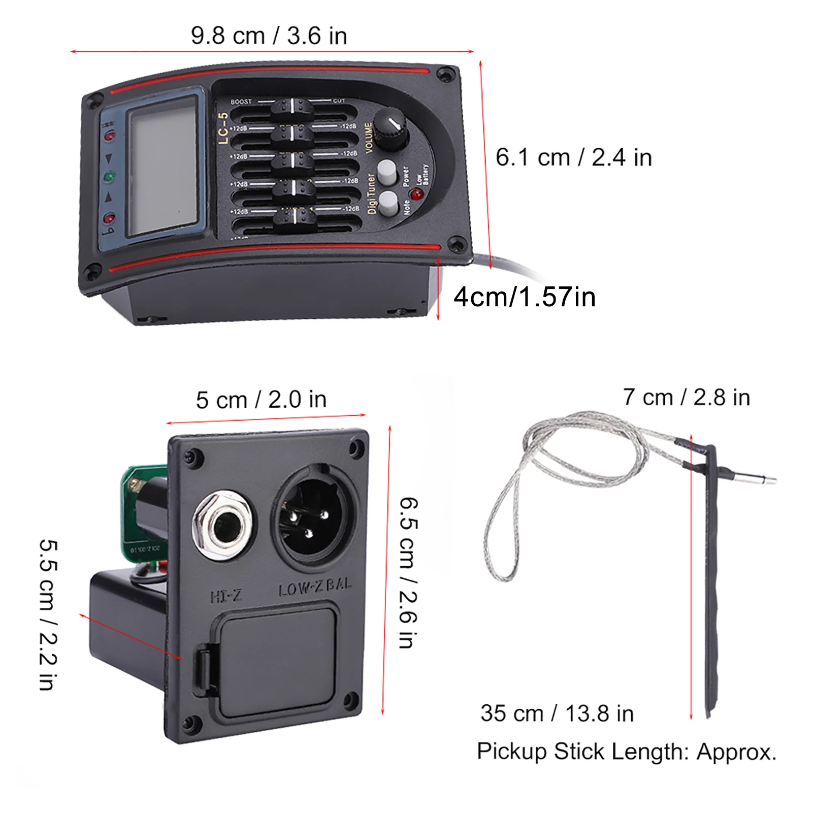 5-Band Guitar Pickup Guitar Piezo Preamp LCD 5-Band Acoustic Guitar Preamp EQ LC-5 Equalizer Tuner Piezo