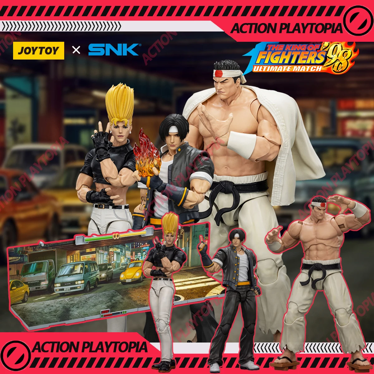 JOY TOY SNK KOF 98UM Hero Team 1/18 Kyo Kusanagi Goro Daimon Benimaru Nikaido Actionfigur Anime Modellsammlung Hobby Geschenke