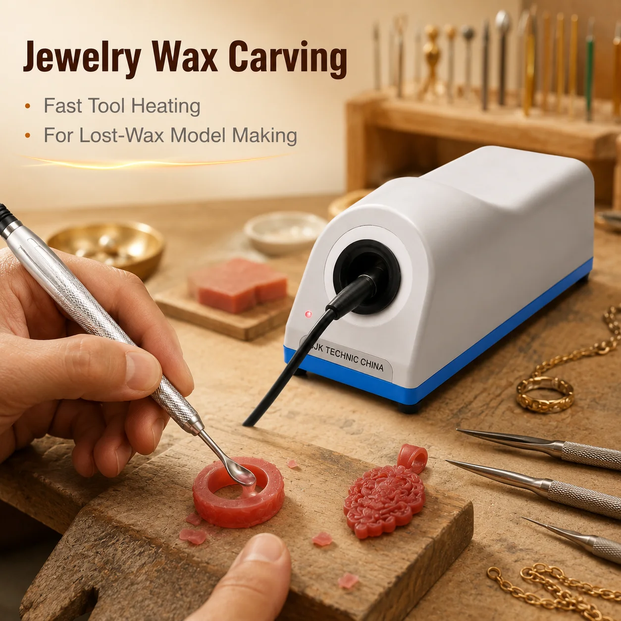 Electromagnetic Sensor Dental Wax Knife Heater 2S Rapid Heating Wax Melting Device for Technicians Fits 0.5g-25g Metal Tools