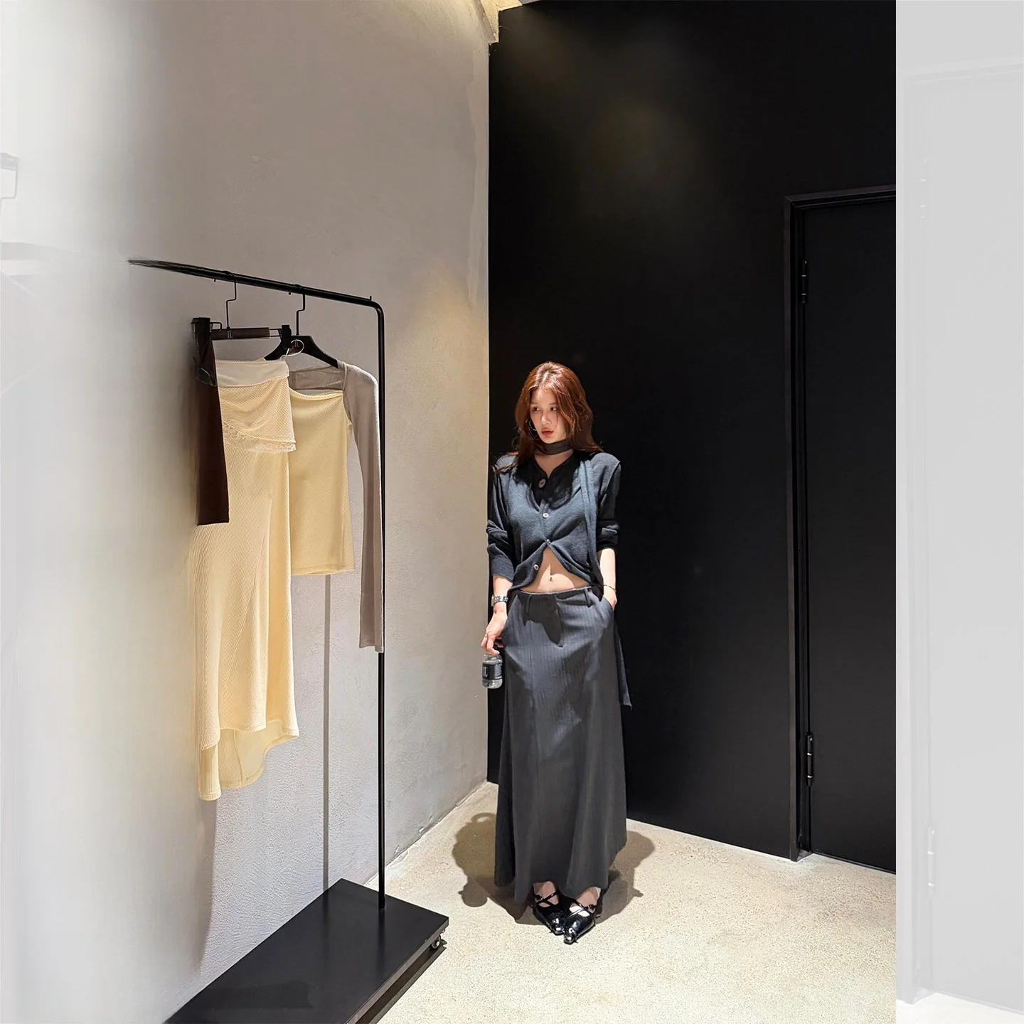 

Faionable Striped Midi Skirt Women's High Waist Drapey Skirt Ci Commute Stand Fit Autumn Season Other Material 00%