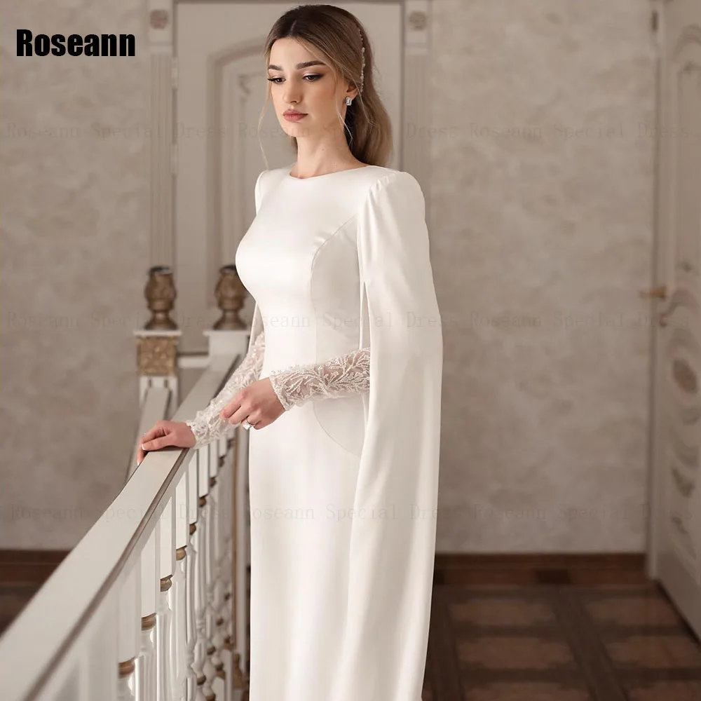 Muslim 2024 Fashion Ivory O-Neck A-line Wedding Dresses Applique Lace Full Brush Train Floor Length Bride Dress robe de mariée