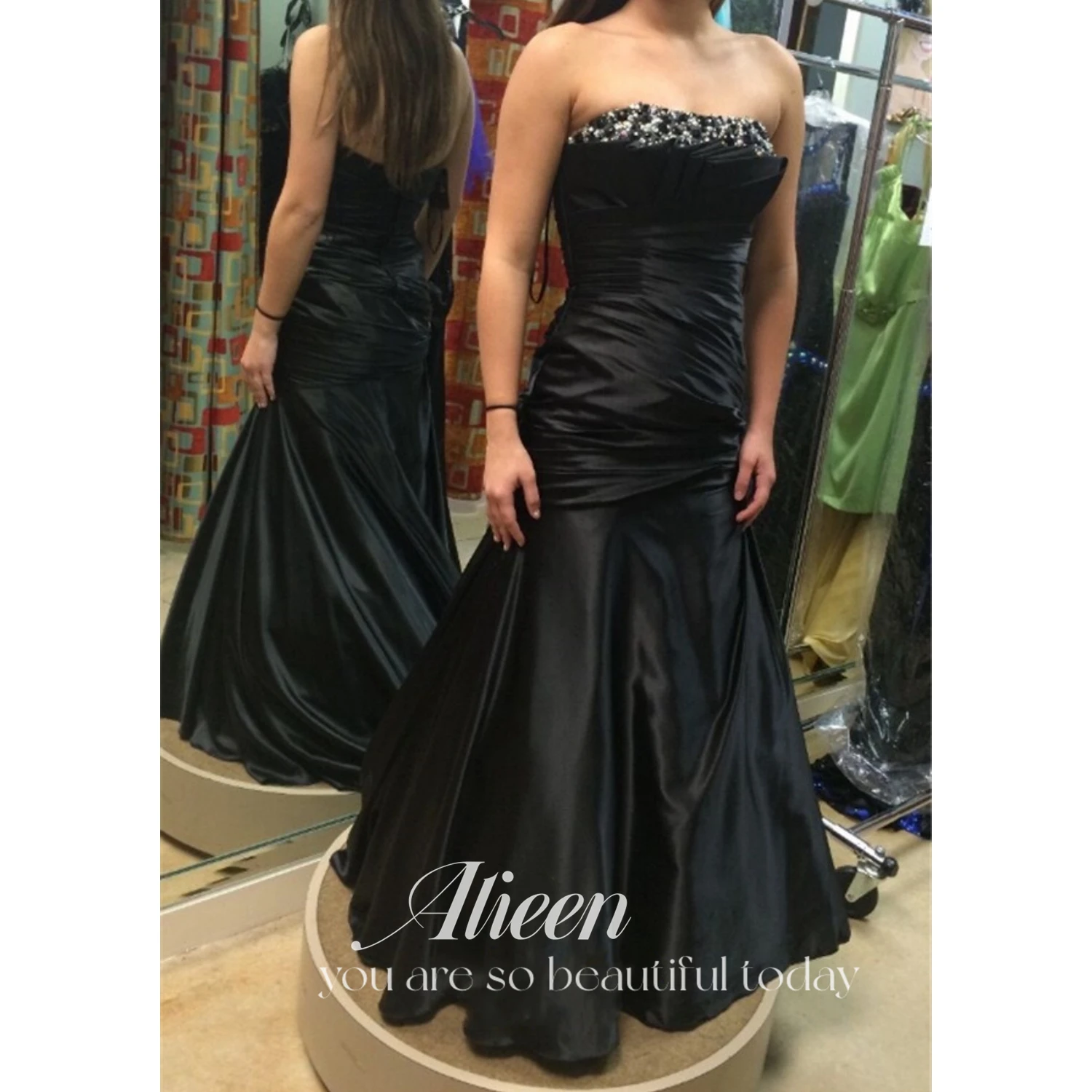 

Satin Arabic Evening Dress Party Evening Elegant Luxury Celebrity Aileen Black Pearl Tube Top Fishtail Gala Dresses Woman Formal