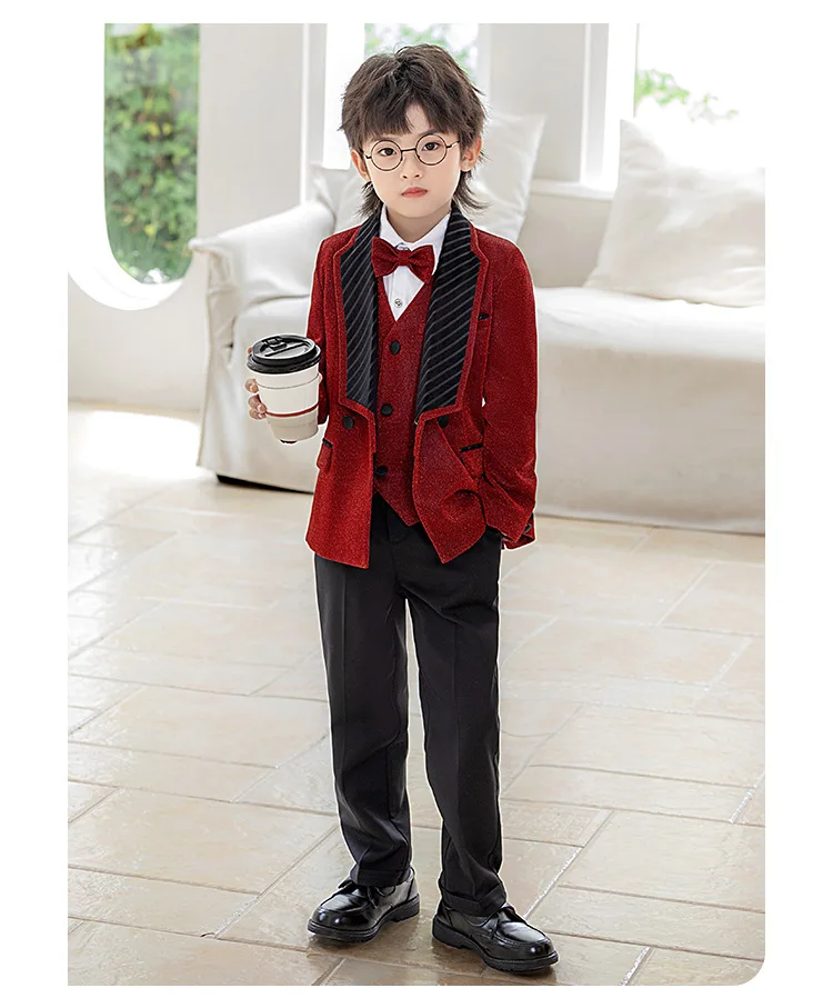 Kinderanzug-Set, Jungen Neujahrs-Bühnenkostüm, Laufsteg-Show Moderator-Outfit, Auftritts-Kostüm, Blazer für Blumenmädchen Geburtstagsfeier A5052 – Detail 6
