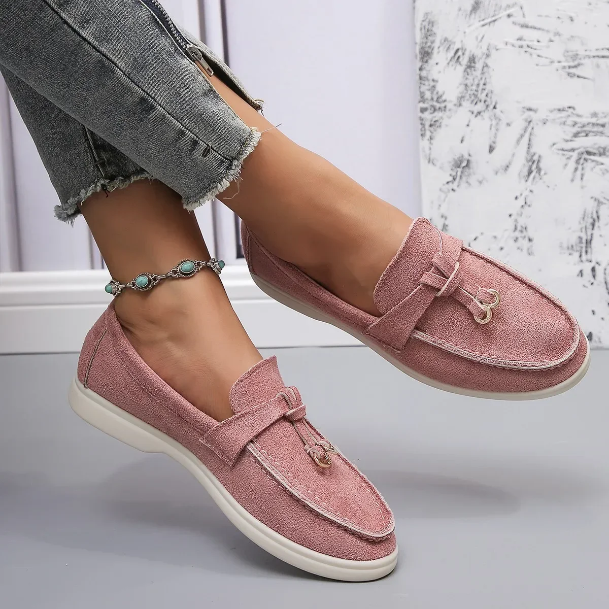New Lefu Shoes Women's Soft Leather Retro Lazy Man Step on Thick Sole Flat Bottom Comfortable Single Shoe