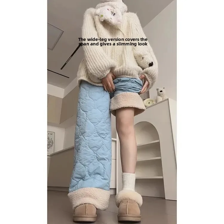 الأزرق لامب المخملية عالية الخصر الدافئة سراويل تقليدية المرأة الخريف الشتاء سراويل قطنية مريحة فضفاضة تناسب مستقيم الساق السراويل