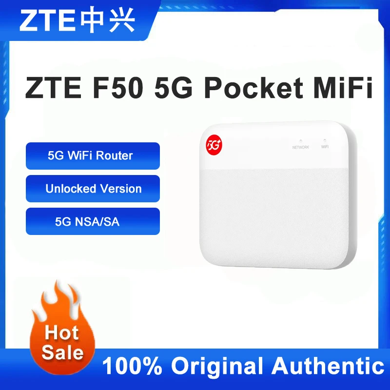 2023 New Original ZTE UFi F50 5G Pocket MiFi 5G Sub-6 SA/NSA N1/5/8/28/41/78 4G Cat15 2.4G/5G Wifi(No battery）