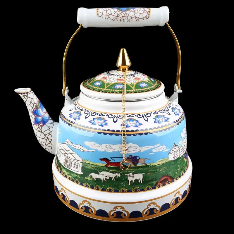 2.5 Mongolian Characteristic Ghee Tea Kettle Milk Tea Kettle Yurt Milk Tea Kettle Restaurant Kettle Enamel Kettle