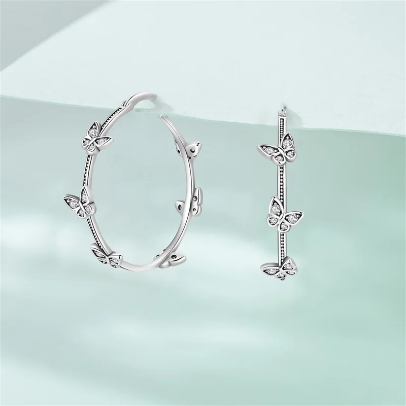 925 Sterling Silver Butterfly Hoop Earrings Sparkling Zircon Large Earrings For Women Anniversary Wedding Jewelry Gifts