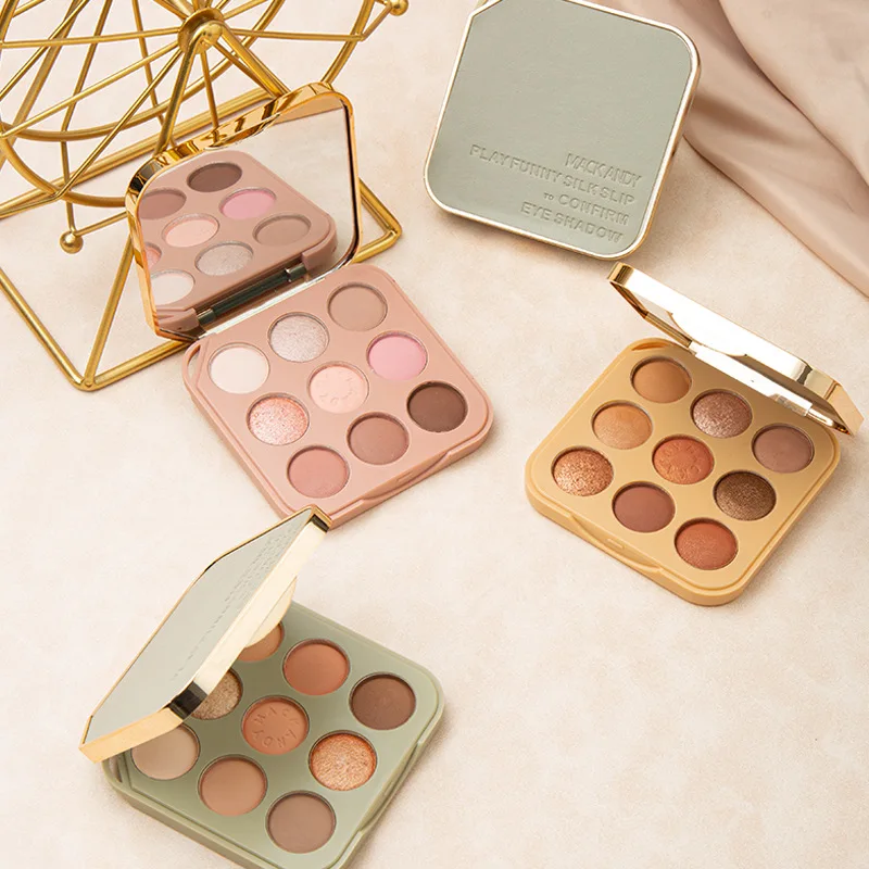 Paleta de sombras com 9 cores, veludo fosco e efeito brilhante, rosa, marrom, placa de sombra brilhante, pigmentos para os olhos