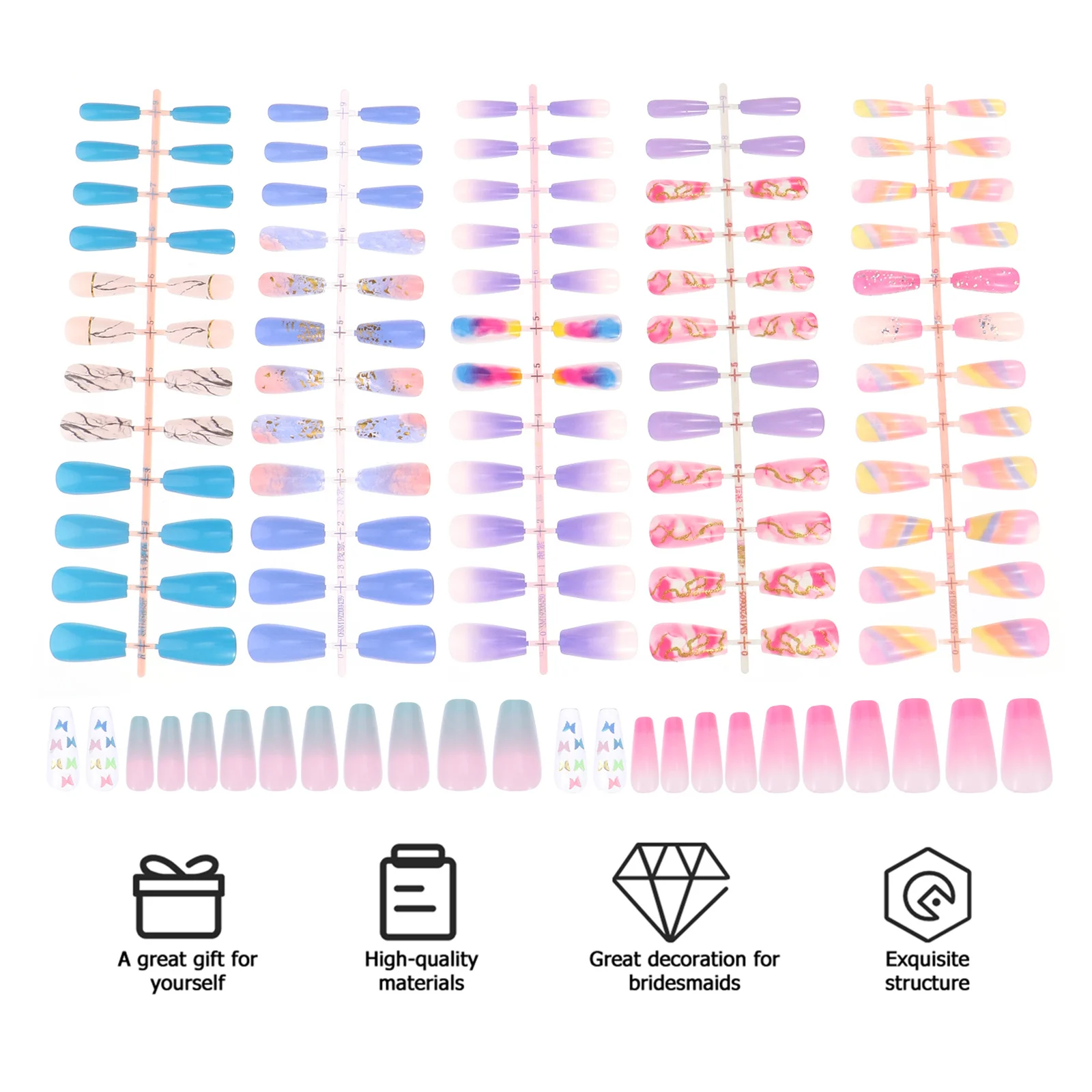

6 Sets Ballet False Nails Full Cover Fake Stickers Decorate Decorative Long Artificial