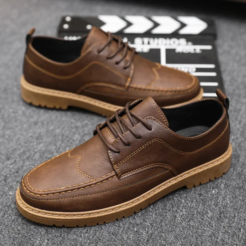 

Pop Luxury Men's Casual Shoes Fashion Brown Black Men Leather Shoes Comfortable Flat Wear-resistant Male Dress Shoe Chaussure Ho