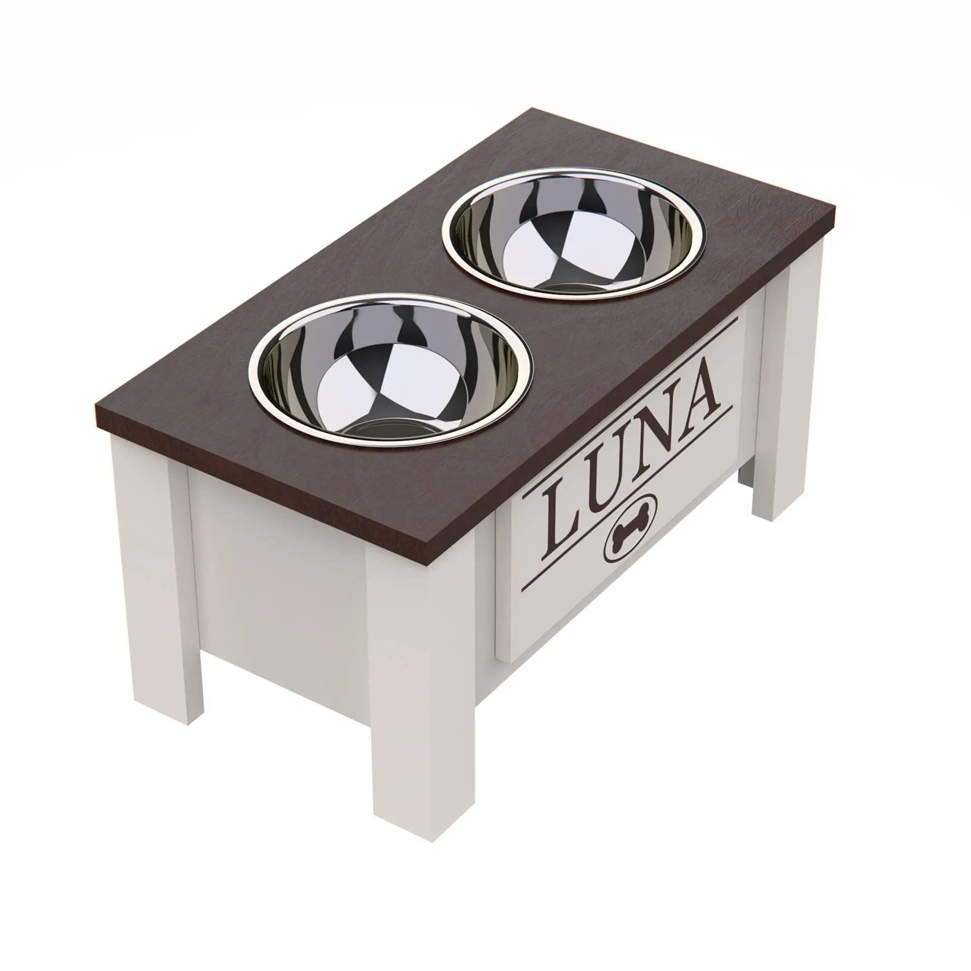 

Raised Dog Bowl Stand with Internal Storage Elevated Dog Bowls with Double Stainless Steel Dish Separate Design