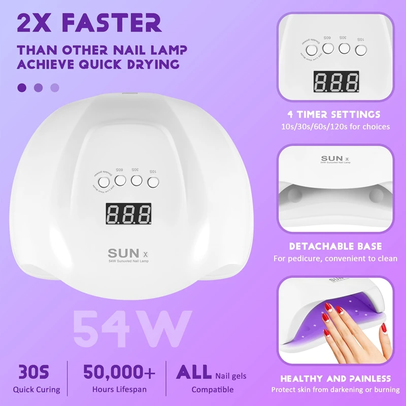 Sun X 54 W Nail Gel Dryer Machine Uv Led Lamp For Nail Dryer Professional White Light Polish Machine Fast Dryer Nail Art Tools E