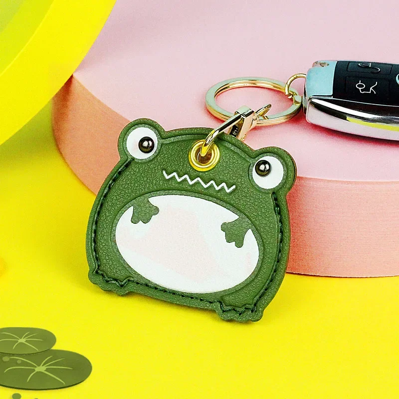 Cute Key Pendant Gugu Tribe Cartoon Frog Access Card Cover Leather Keychain Airtag Protective Cover Cute Gift Bag Accessories