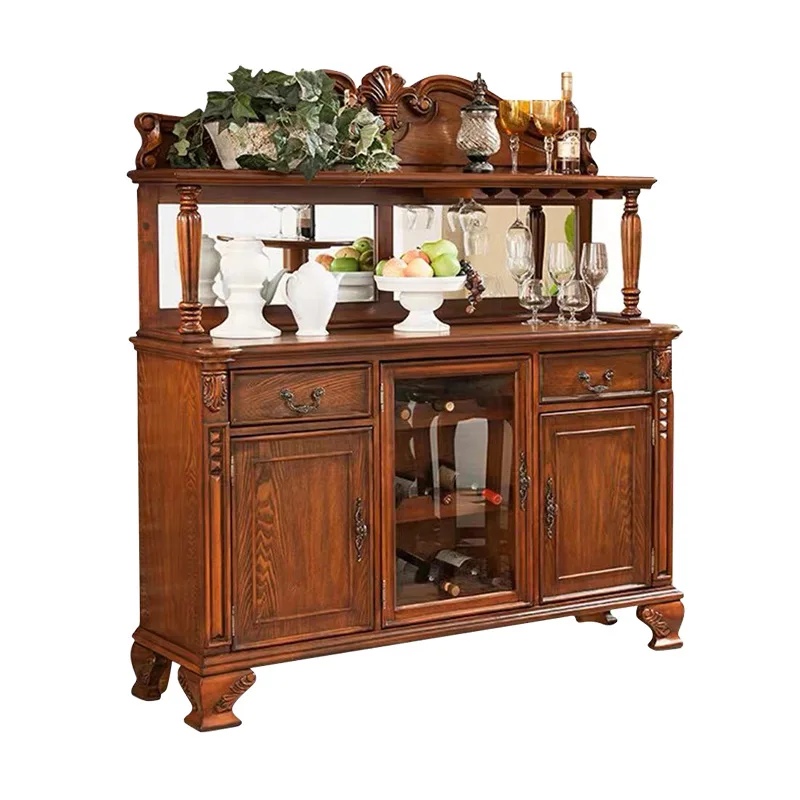 

American solid wood sideboard, solid wood carved storage cabinet, living room household storage tea cupboard AD229