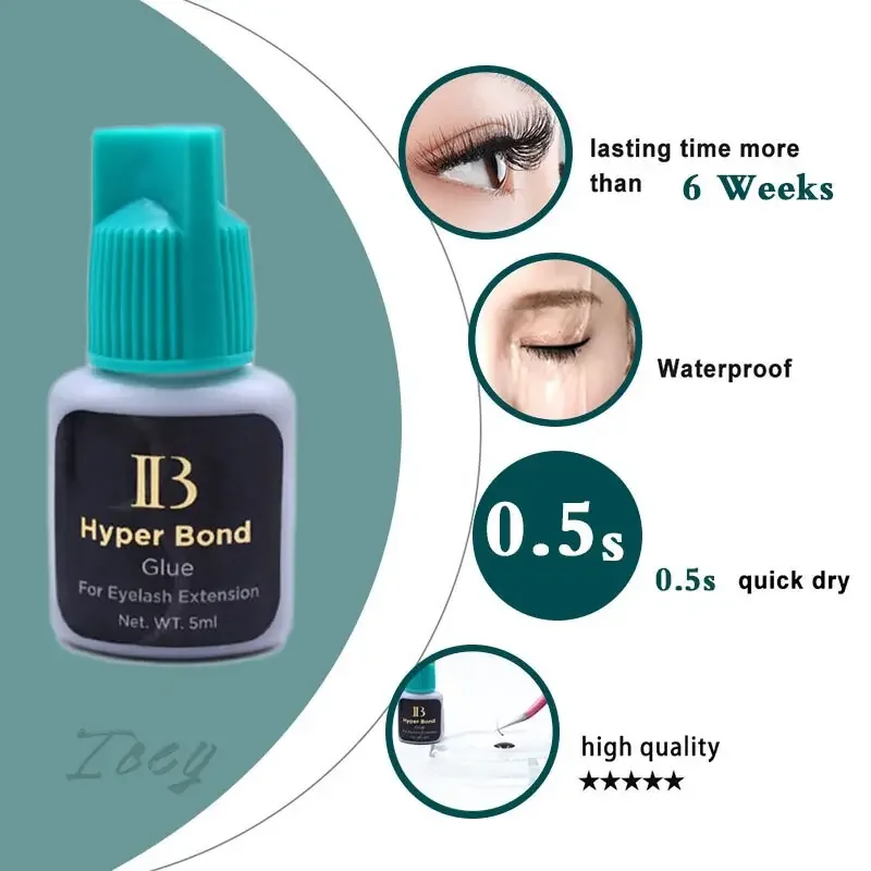 Original Korea Hyper Bond IB Glue 0.5s Fast Drying Eyelash Extensions Glue Cyan Cap 5ml False Lash Beauty Tool