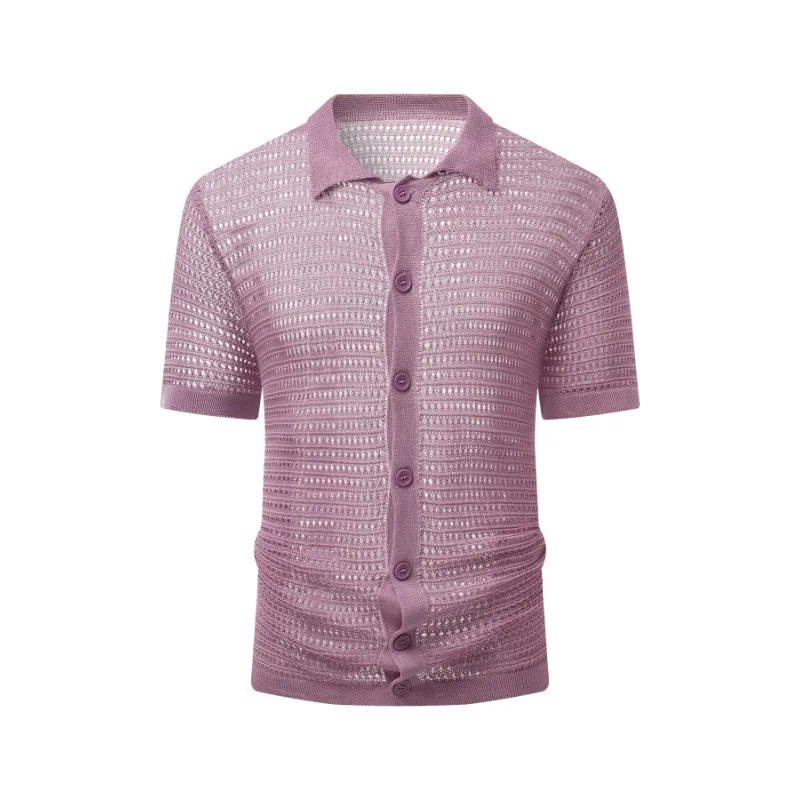 Men Business Polo Shirt Summer New Short Sleeve Lapel Loose Casual Pullover 3D Hollow Out Top