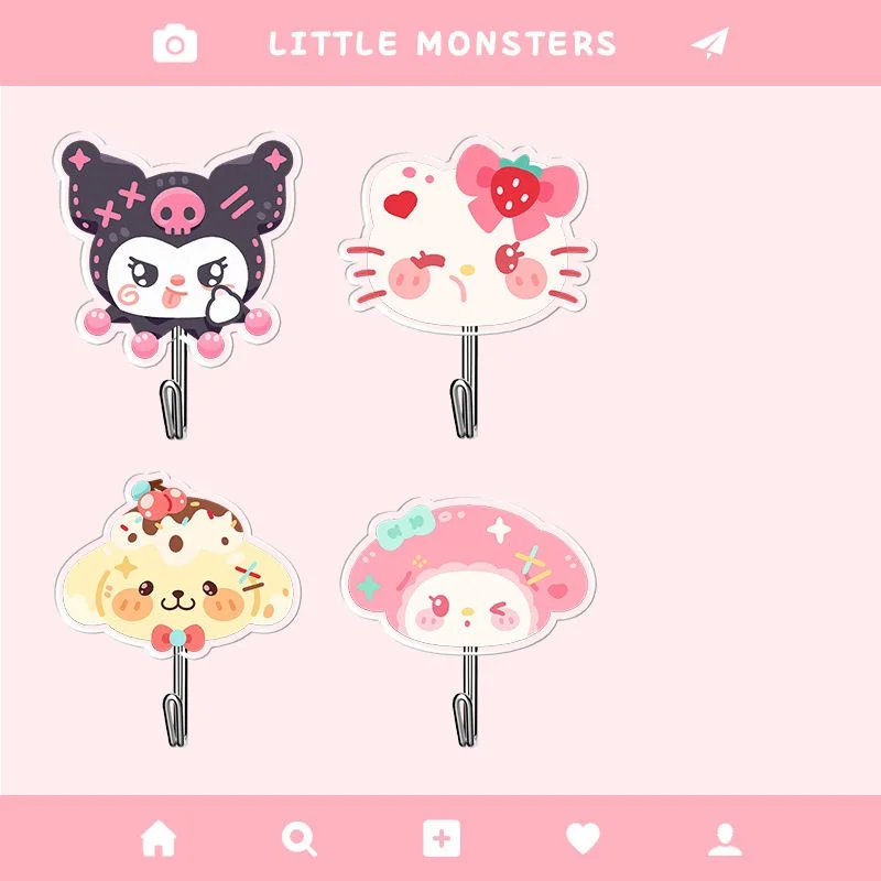 

Sanrio No Punching Required Hook Hello Kitty Cinnamoroll Kitchen Bathroom Dormitory Cute Kawaii Cartoon Powerful Adhesive Hook