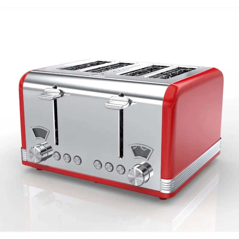 4 Slice Extra Wide Slot Bread Toaster Reheat Defrost Cancel 6 Level Browning Retro Design Toaster