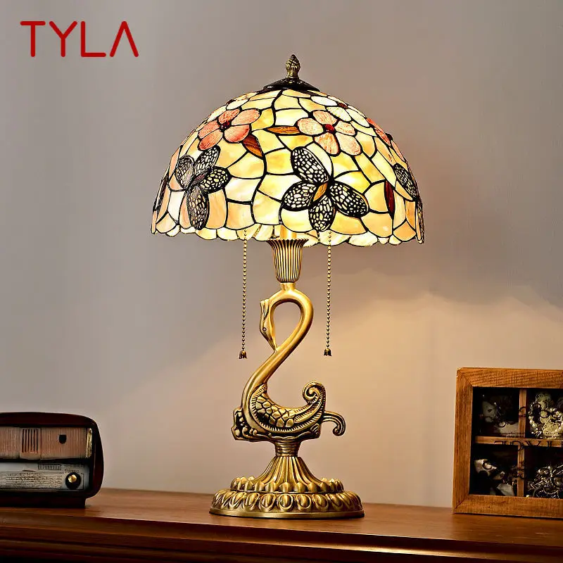 

TYLA Modern Brass Swan Table Lamp LED European Luxury Shell Decor Retro Copper Desk Light for Home Living Room Bedroom