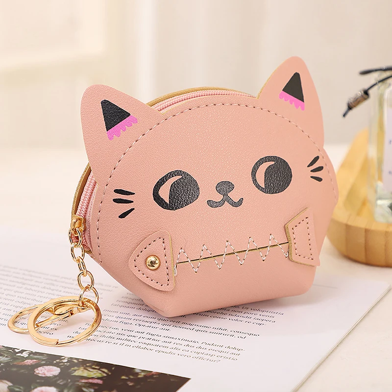 Monedero de dibujos animados para mujer y niña, monedero pequeño con diseño de gato y pez, ideal para regalo, 1 unidad