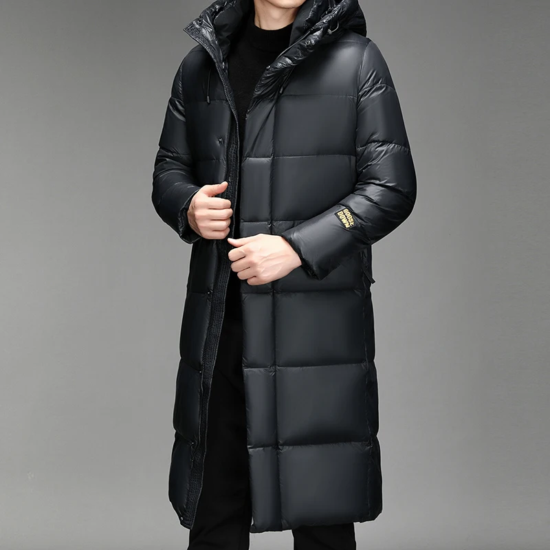 

Long Over The Knee Wholesale Black Gold Eight-box Down Jacket Men and Women with A Hat and A Thick White Goose Daily Down Coat