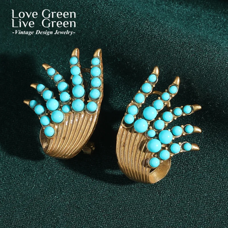 

Vintage Blue Turquoise Stud Earrings Eyelashes Natural Stone Gold Color For Women Beach Party Mother Day Gift 2025 Trend Jewelry