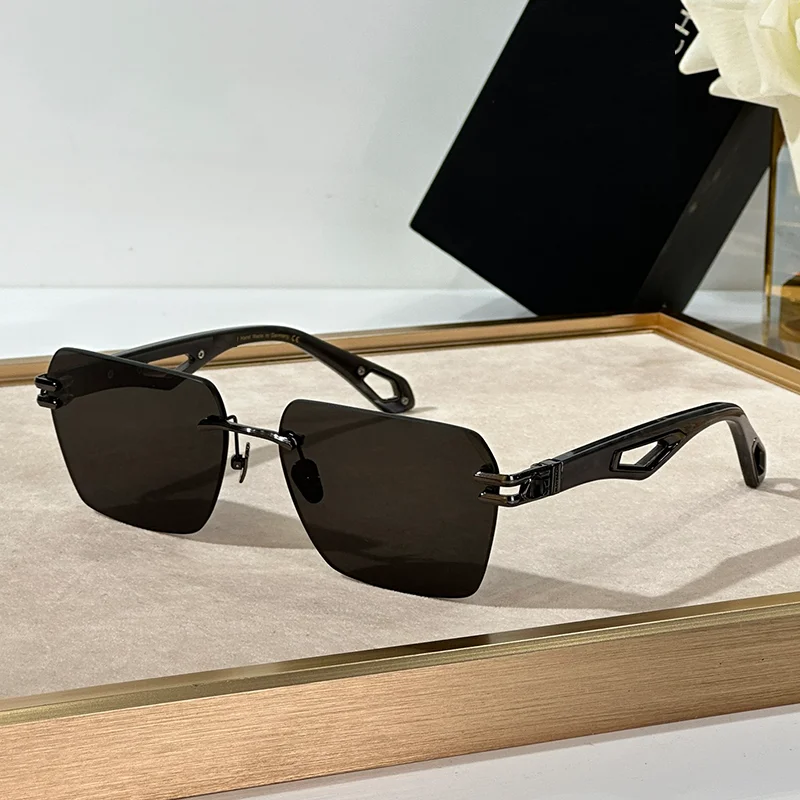 Original Street Fashion Square Black Gold Boundless Sunglasses for Male 2024 THE WEBEN II Classical Alloy Solar Glasses Men