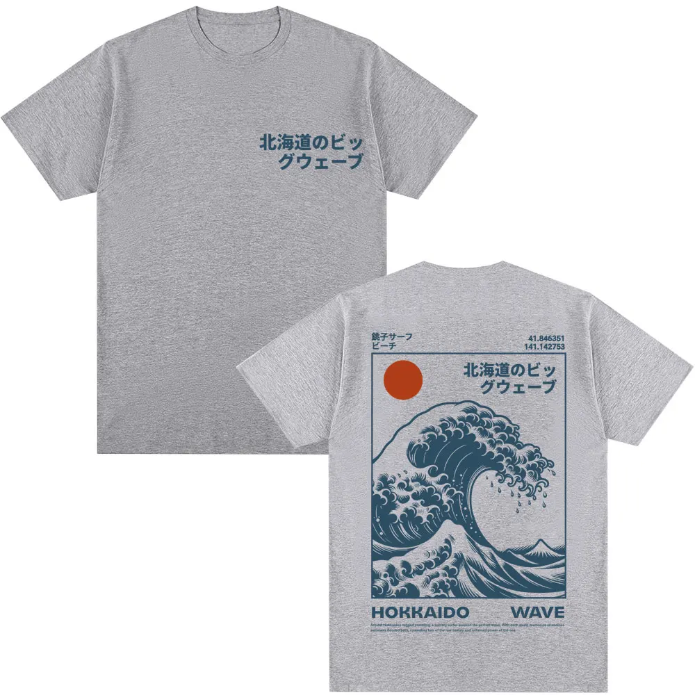 Japanese Style Hokkaido Wave Graphic T-shirts Men Women Harajuku Fashion Vintage T Shirts Oversized Cotton Popular T-Shirt Gifts image 5