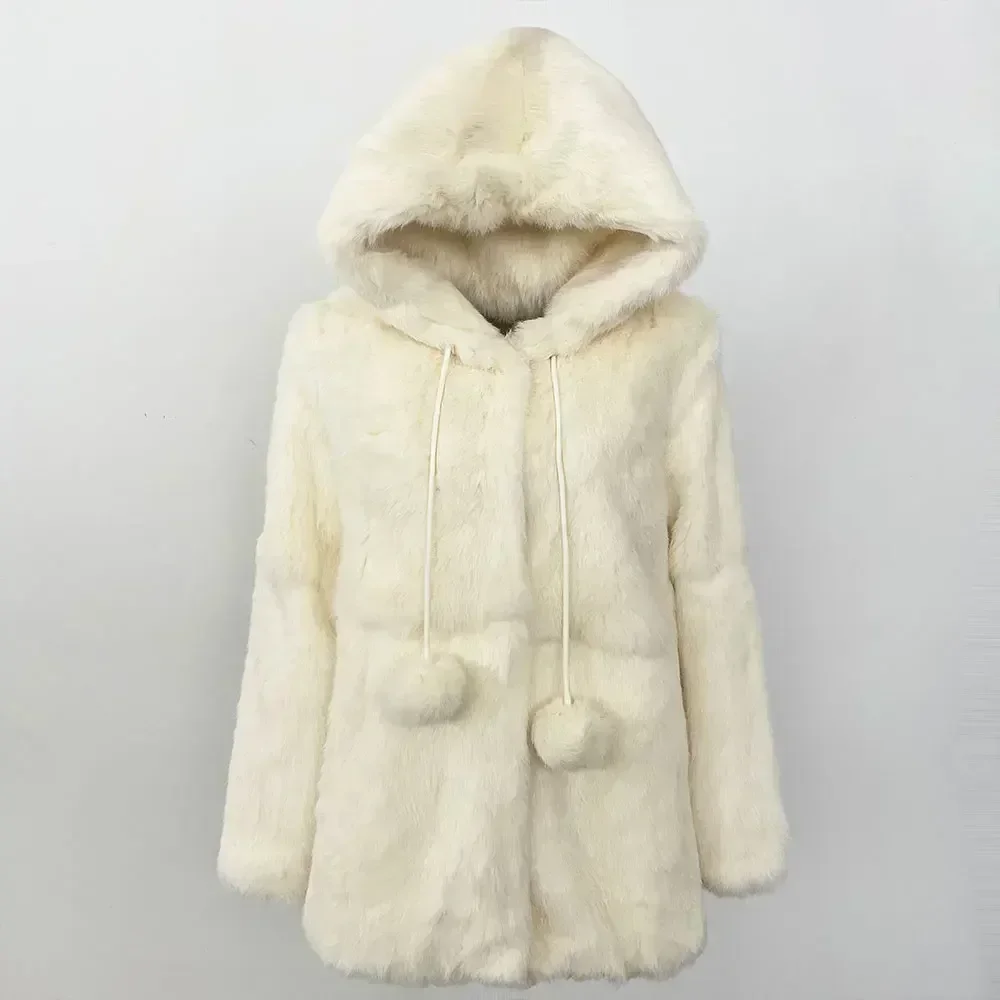 

Winter Hooded Short Jacket Clothing Long Sleeve Outerwear Natural Fur Coat Women Large Size Whole Skin Natural Real Rex Fur Coat